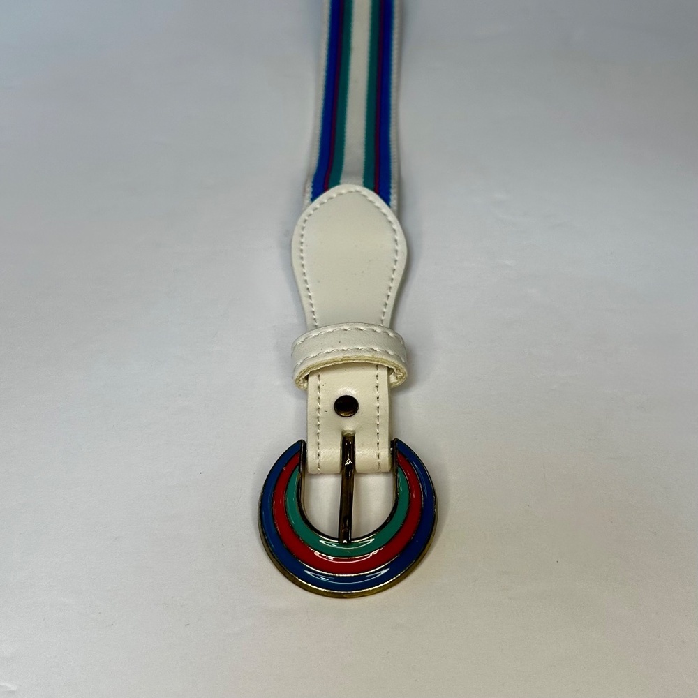 Vintage TanJay Striped Elastic Belt Size 18 Multicolor Ring Buckle - Picture 4 of 6